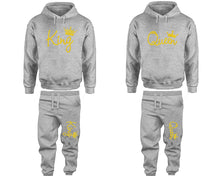 Load image into Gallery viewer, King and Queen matching top and bottom set, Gold Glitter hoodie and sweatpants sets for mens hoodie and jogger set womens. Matching couple joggers.