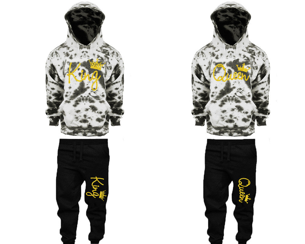 King and Queen Tie Dye Hoodie and Fleece Jogger Pants Matching Set