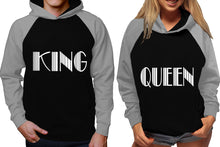 將圖片載入圖庫檢視器 King and Queen raglan hoodies, Matching couple hoodies, Grey Black his and hers man and woman contrast raglan hoodies