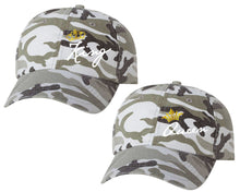 Load image into Gallery viewer, King and Queen matching caps for couples, Grey Camo baseball caps.