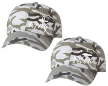 Load image into Gallery viewer, King and Queen matching caps for couples, Grey Camo baseball caps.