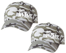 將圖片載入圖庫檢視器 Her King and His Queen matching caps for couples, Grey Camo baseball caps.
