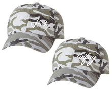 將圖片載入圖庫檢視器 Hubby and Wifey matching caps for couples, Grey Camo baseball caps.White color Vinyl Design