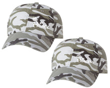 將圖片載入圖庫檢視器 Prince and Princess matching caps for couples, Grey Camo baseball caps.White color Vinyl Design