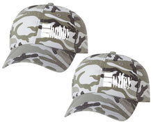 Load image into Gallery viewer, Hubby and Wifey matching caps for couples, Grey Camo baseball caps.