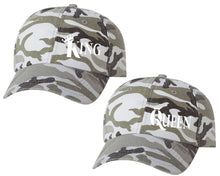 Load image into Gallery viewer, King and Queen matching caps for couples, Grey Camo baseball caps.
