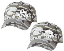 Load image into Gallery viewer, King and Queen matching caps for couples, Grey Camo baseball caps.