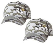 Load image into Gallery viewer, King and Queen matching caps for couples, Grey Camo baseball caps.