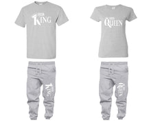 Load image into Gallery viewer, Her King and His Queen shirts and jogger pants, matching top and bottom set, Sports Grey t shirts, men joggers, shirt and jogger pants women. Matching couple joggers