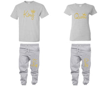 將圖片載入圖庫檢視器 King and Queen shirts and jogger pants, matching top and bottom set, Sports Grey t shirts, men joggers, shirt and jogger pants women. Matching couple joggers