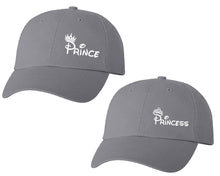 將圖片載入圖庫檢視器 Prince and Princess matching caps for couples, Grey baseball caps.White color Vinyl Design