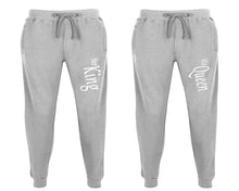 Load image into Gallery viewer, Her King and His Queen matching jogger pants, Sports Grey sweatpants for mens, jogger set womens. Matching couple joggers.