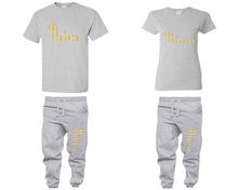 將圖片載入圖庫檢視器 Prince and Princess shirts and jogger pants, matching top and bottom set, Sports Grey t shirts, men joggers, shirt and jogger pants women. Matching couple joggers