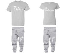 Load image into Gallery viewer, Prince Princess shirts, matching top and bottom set, Grey t shirts, men joggers, shirt and jogger pants women. Matching couple joggers