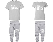 Load image into Gallery viewer, Her King and His Queen shirts and jogger pants, matching top and bottom set, Sports Grey t shirts, men joggers, shirt and jogger pants women. Matching couple joggers