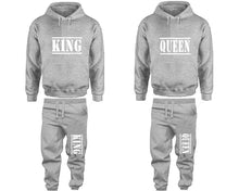 將圖片載入圖庫檢視器 King and Queen matching top and bottom set, Sports Grey pullover hoodie and sweatpants sets for mens, pullover hoodie and jogger set womens. Matching couple joggers.