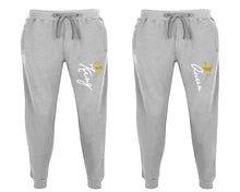 Load image into Gallery viewer, King and Queen matching jogger pants, Sports Grey sweatpants for mens, jogger set womens. Matching couple joggers.