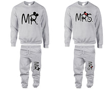 Load image into Gallery viewer, Mr Mrs top and bottom sets. Grey sweatshirt and sweatpants set for men, sweater and jogger pants for women.