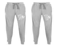 將圖片載入圖庫檢視器 King and Queen matching jogger pants, Sports Grey sweatpants for mens, jogger set womens. Matching couple joggers.