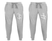 Load image into Gallery viewer, Hubby and Wifey matching jogger pants, Sports Grey sweatpants for mens, jogger set womens. Matching couple joggers.