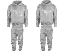 Load image into Gallery viewer, Her King and His Queen matching top and bottom set, Sports Grey pullover hoodie and sweatpants sets for mens, pullover hoodie and jogger set womens. Matching couple joggers.