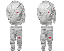 Load image into Gallery viewer, She's Mine and He's Mine zipper hoodies, Matching couple hoodies, Sports Grey zip up hoodie for man, Sports Grey zip up hoodie womens, Sports Grey jogger pants for man and woman.