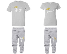 將圖片載入圖庫檢視器 King and Queen shirts and jogger pants, matching top and bottom set, Sports Grey t shirts, men joggers, shirt and jogger pants women. Matching couple joggers