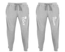 Load image into Gallery viewer, Prince and Princess matching jogger pants, Sports Grey sweatpants for mens, jogger set womens. Matching couple joggers.