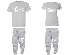 將圖片載入圖庫檢視器 King and Queen shirts and jogger pants, matching top and bottom set, Sports Grey t shirts, men joggers, shirt and jogger pants women. Matching couple joggers
