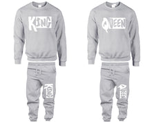 將圖片載入圖庫檢視器 King and Queen top and bottom sets. Sports Grey sweatshirt and sweatpants set for men, sweater and jogger pants for women.
