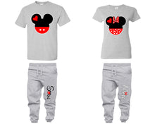 將圖片載入圖庫檢視器 Mickey Minnie shirts, matching top and bottom set, Grey t shirts, men joggers, shirt and jogger pants women. Matching couple joggers