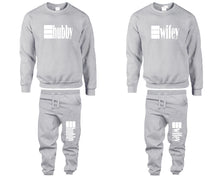 將圖片載入圖庫檢視器 Hubby and Wifey top and bottom sets. Sports Grey sweatshirt and sweatpants set for men, sweater and jogger pants for women.
