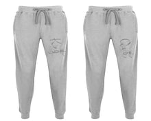 Load image into Gallery viewer, King and Queen matching jogger pants, Sports Grey sweatpants for mens, jogger set womens. Matching couple joggers.