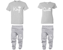 Load image into Gallery viewer, King Queen shirts, matching top and bottom set, Grey t shirts, men joggers, shirt and jogger pants women. Matching couple joggers