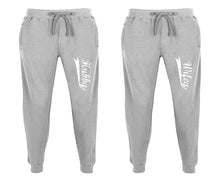 Load image into Gallery viewer, Hubby and Wifey matching jogger pants, Sports Grey sweatpants for mens, jogger set womens. Matching couple joggers.