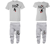 Load image into Gallery viewer, Mr Mrs shirts, matching top and bottom set, Grey t shirts, men joggers, shirt and jogger pants women. Matching couple joggers