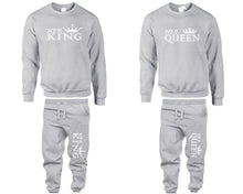 將圖片載入圖庫檢視器 Her King and His Queen top and bottom sets. Sports Grey sweatshirt and sweatpants set for men, sweater and jogger pants for women.