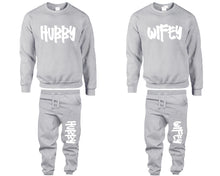 將圖片載入圖庫檢視器 Hubby and Wifey top and bottom sets. Sports Grey sweatshirt and sweatpants set for men, sweater and jogger pants for women.