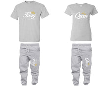 將圖片載入圖庫檢視器 King and Queen shirts and jogger pants, matching top and bottom set, Sports Grey t shirts, men joggers, shirt and jogger pants women. Matching couple joggers
