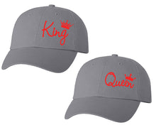 Load image into Gallery viewer, King and Queen matching caps for couples, Grey baseball caps.Red color Vinyl Design