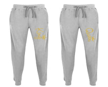 將圖片載入圖庫檢視器 King and Queen matching jogger pants, Sports Grey sweatpants for mens, jogger set womens. Matching couple joggers.