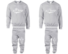 將圖片載入圖庫檢視器 Her King His Queen top and bottom sets. Grey sweatshirt and sweatpants set for men, sweater and jogger pants for women.