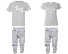 Load image into Gallery viewer, Her King and His Queen shirts and jogger pants, matching top and bottom set, Sports Grey t shirts, men joggers, shirt and jogger pants women. Matching couple joggers