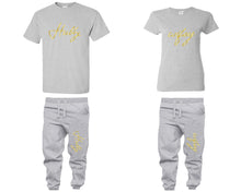 Load image into Gallery viewer, Hubby and Wifey shirts and jogger pants, matching top and bottom set, Sports Grey t shirts, men joggers, shirt and jogger pants women. Matching couple joggers