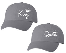 將圖片載入圖庫檢視器 King and Queen matching caps for couples, Grey baseball caps.White color Vinyl Design