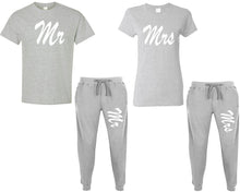 Load image into Gallery viewer, Mr and Mrs shirts and jogger pants, matching top and bottom set, Sports Grey t shirts, men joggers, shirt and jogger pants women. Matching couple joggers