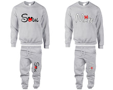Load image into Gallery viewer, Soul Mate top and bottom sets. Grey sweatshirt and sweatpants set for men, sweater and jogger pants for women.