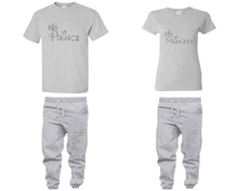 Load image into Gallery viewer, Prince and Princess shirts and jogger pants, matching top and bottom set, Sports Grey t shirts, men joggers, shirt and jogger pants women. Matching couple joggers
