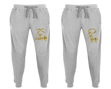 將圖片載入圖庫檢視器 King and Queen matching jogger pants, Sports Grey sweatpants for mens, jogger set womens. Matching couple joggers.