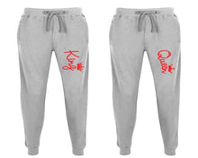 Load image into Gallery viewer, King and Queen matching jogger pants, Sports Grey sweatpants for mens, jogger set womens. Matching couple joggers.